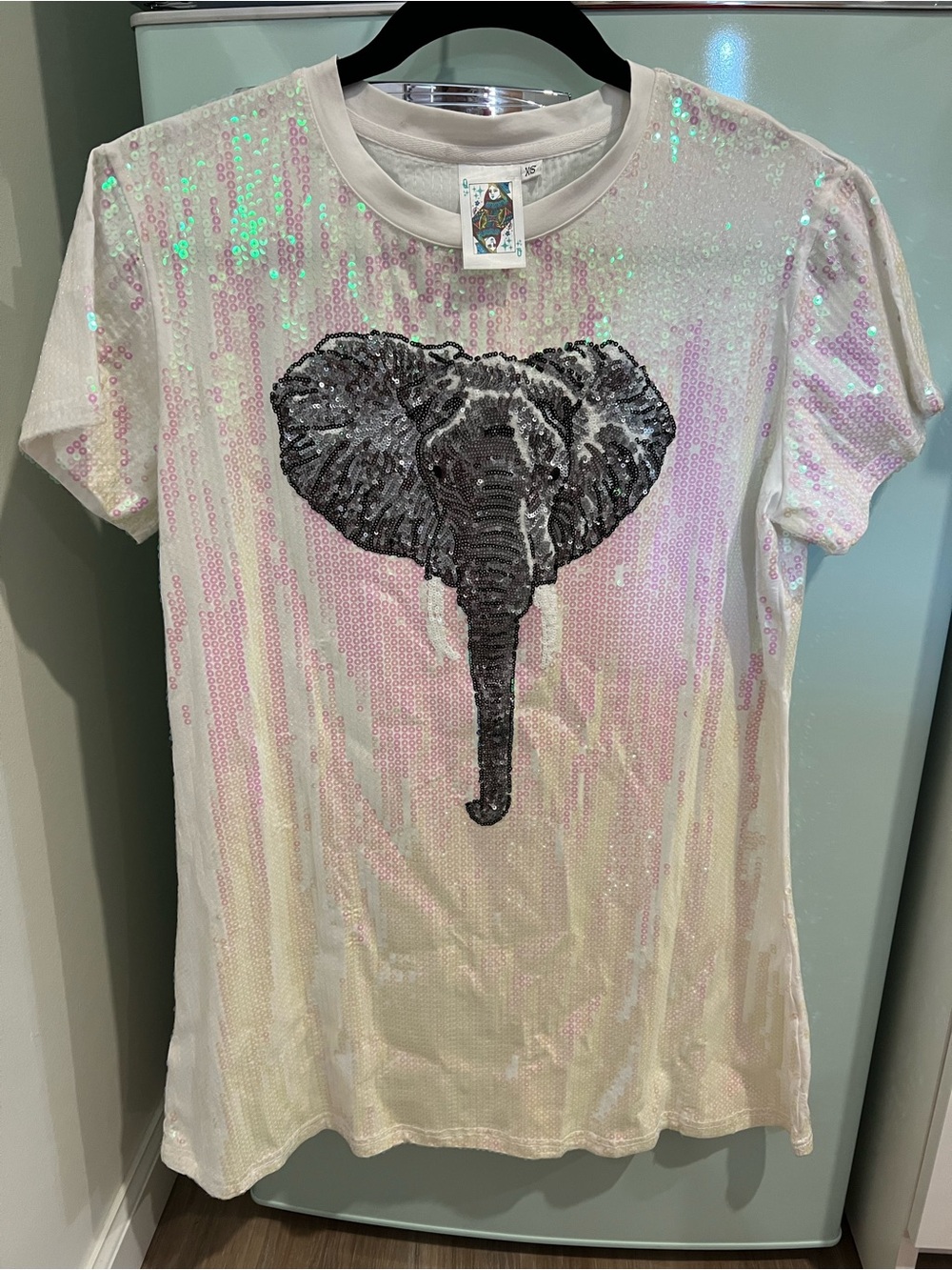 Queen of Sparkles Sequin Elephant Dress - White/Pastel -XS